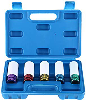 FreeTec 1/2-inch unidad métricas Extra fina pared rueda pantalla de vaso de impacto profundo, 5 piezas, tamaño 5, 15, 17, 19, 21, 22 mm
