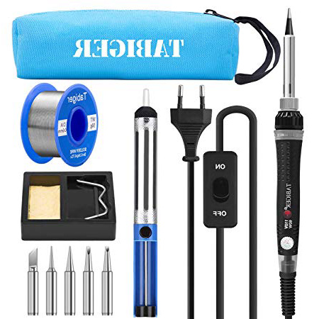 Kit del Soldador Tabiger, Soldador Electrico con Temperatura Ajustable e interruptor de encendido/apagado, 60W 220V Soldador de estaño con 5PCS diferentes puntas de soldadura, soldadura y así.