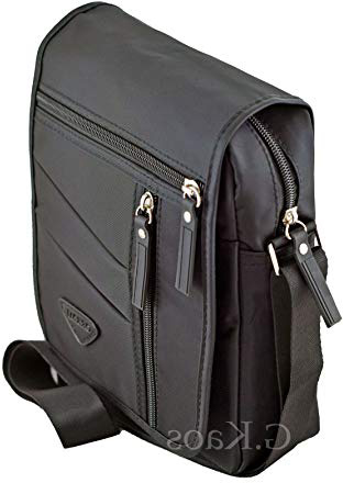 Gloria Kaos - Bolso de Hombre Bandolera Ajustable Nailon Negro Multibolsillos Unisex