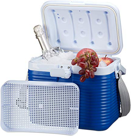 Relaxdays Nevera Portátil Pequeña con Asa y Correa, Plástico, Azul y Blanco, 8 L, 23,5 x 31 x 21 cm