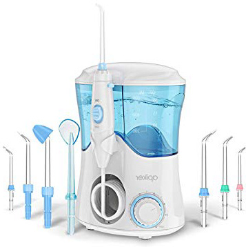 Irrigador Dental Professionale con 8 Boquillas Multifuncionales, Apiker Irrigador Bucal con Capacidad de 600ml, 10 Ajustes de Presión del agua, Limpieza Dientes, Aprobado por la FDA