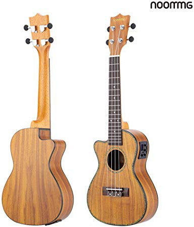 ammoon 24" Cutaway Guitarra de Hawaii de Ukelele con LED EQ Koa Madera Contrachapada Cowry Shell Ala Buey Hueso Silla 4 Cuerdas Instrumento Regalo Presente