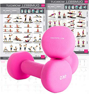 KG Physio Mancuernas de Neopreno para Mujer y Hombre (Pesas vendidas en Pares) Gratis Poster A3 Doble Cara para Pared! Ideal para Entrenar en casa
