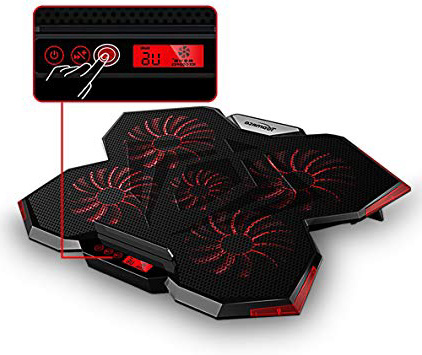 TopMate C7 Base de Refrigeración para Portátiles Gaming de 14-17 Pulgadas | Cinco Ventiladores Grandes y Pantalla Táctil LCD Aire Fuerte 2400 RPM
