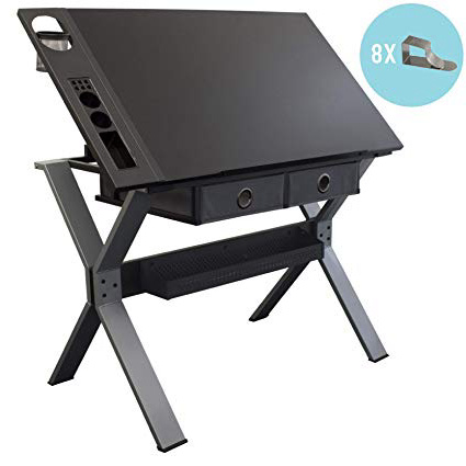 Stationery Island Nauru Mesa de Dibujo para Arte y Diseño – Mesa de Dibujo Negra Reclinable con Almacenaje y Clips