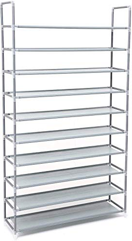 SONGMICS Zapatero de 10 Niveles, Organizador de Zapatos, con Capacidad para 50 Pares de Zapatos, para Salón, Guardarropa y Vestíbulo, Tela no Tejida, 100 x 29 x 175 cm, Gris LSR10G
