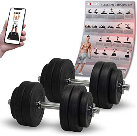 POWRX - Mancuernas 30 kg Set (2 x 15 kg) + PDF Workout (Negro)