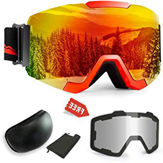 WLZP Gafas de esquí antiniebla con protección UV para Snowboard, esquí, Skating y Otros Deportes de Nieve, con Lentes esféricas Intercambiables Dobles, para Hombres, Mujeres y jóvenes