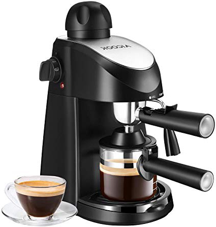 AICOOK Máquina de Café , Cafeteras de goteo, Capuchino y máquina de expresso, Evaporador de leche, 4 tazas de café, Presión de 3,5 bares, 800W, Negro