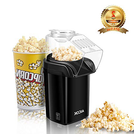 AICOK Palomitero, 1200W Rápida Máquina de Palomitas, Aire Caliente Sin Aceita, Incluida Jarra Medidora, Tapa Removible, y Libre de BPA, Negro