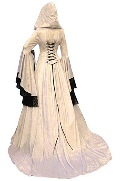 lancoszp Vestido Maxi con Capucha Medieval de La Vendimia de Las Mujeres de Halloween Disfraz de Encaje Victoriano con Manga Abocinada
