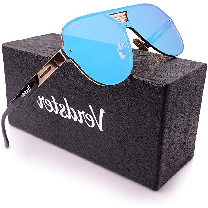 Verdster Gafas De Sol De Aviador Oversize Hombre TourDePro – Aptos para Conducir – Montura Cómoda con Protección UV – Incluye un estuche, funda y un pañuelo (Adultos/Grandes, Azul/Oro)