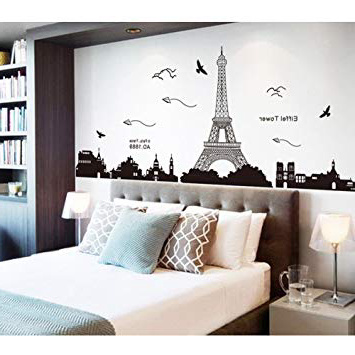 Pegatina de pared vinilo adhesivo decorativo para cuartos, dormitorio,cocina, ... vista de Paris Torre Eiffel Color Negro OPEN BUY