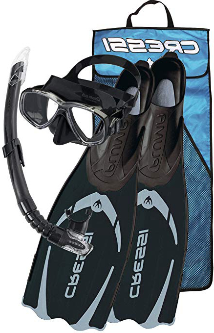Cressi Pluma - Accesorios para Buceo (Gafas de Buceo, Snorkel y Aletas, con Bolsa)