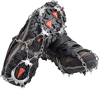 AUHIKE Crampones 18 de Dientes y Garras l Cubierta Antideslizante de Zapatos para Nieve y Hielo, con Cadena de Acero Inoxidable