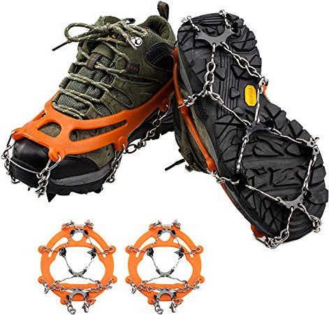 QH-shop Crampones con Cadena de Acero Inoxidable 8 Dientes de Manganeso de Aleación para Montaña Acampada Senderismo Alpinismo Naranja
