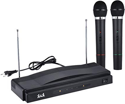 Andoer® Estudio Inalámbrico Mic Sistema de Micrófono Remoto Kit FM Transmisor Receptor con Cable de Audio para KTV Enseñanza Mostrar