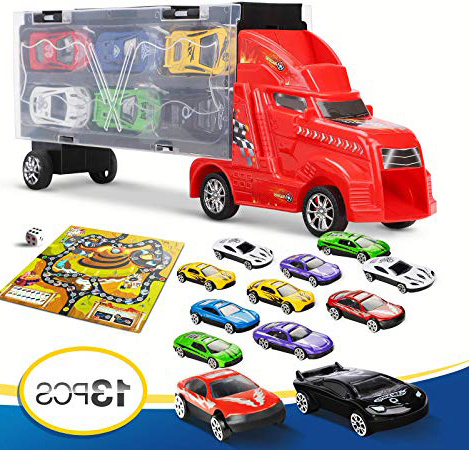 LENBEST Camión Transportador, Coches Juguete para Niños, Un Total 12 Coches, Maletín Portacoches - 6 Colores, Cada 1 Color Tiene 2 Coches, 3 Años o Más Jugar