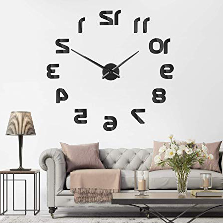 SOLEDI Mute DIY Reloj de Pared, 3D Reloj Pared Adhesivos, Sin Marco Tamaño Grande Reloj, Decoración Ideal para la Casa Oficina Hotel Restaurante, 2 Años de Garantía(Negro)