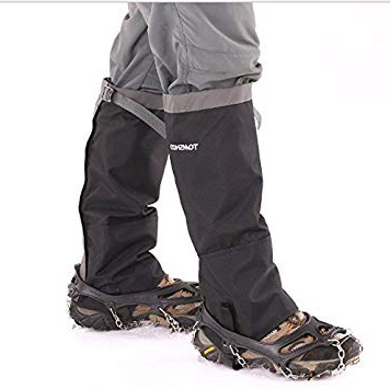 TOMSHOO Kit de Crampones 19 Dientes de Acero Inoxidable y Polainas Impermeable Montaña Unisex XL para Senderismo Alpinismo Esquí o Escalada al Aire Libre
