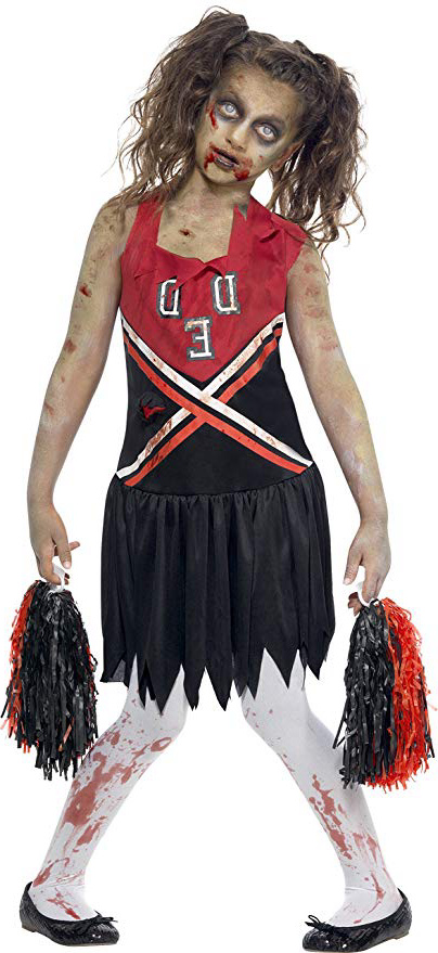 Smiffy'S 43023L Disfraz De Animadora Zombi Con Vestido Con Manchas De Sangre, Rojo / Negro, L - Edad 10-12 Años