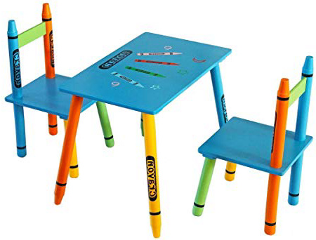 Kiddi Style Mesa y Sillas Infantiles - Madera - Par Ninos -Diseño de ceras de colores