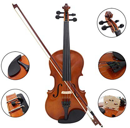 Volwco violín de madera maciza de tamaño completo para principiantes/estudiantes, kit de iniciación de violín acústico profesional con funda, lazo y colofonia, 1/4