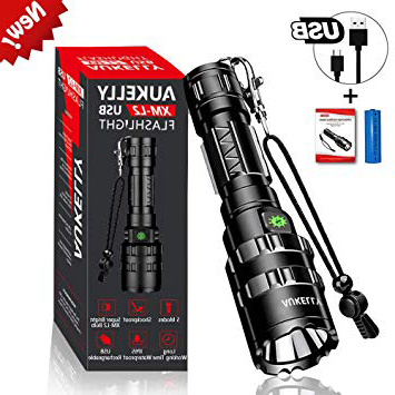 AUKELLY LED Linternas Recargable Linterna L2 Tactica Linterna Alta Potencia,con 5 Modos,Alta Potencia LED Linternas Camping, USB Linterna LED Recargable Linterna para Ciclismo, Con 18650 Batería