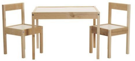 LÄTT - Mesa infantil con 2 sillas a juego de madera de pino, color blanco