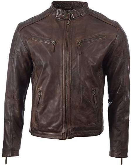 Aviatrix Chaqueta De Cuero Autentico para Hombre con Diseno De Costado y Hombros (VO3W)