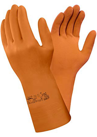 Ansell 87-955/9.5-10 Extra Caucho natural guante, Protección contra productos químicos y líquidos, Tamaño 9.5-10, bolsa de 12 pares, Naranja