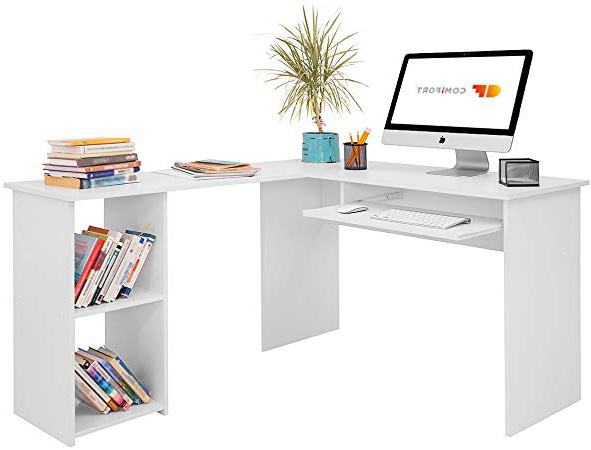 COMIFORT Escritorio T06B - Forma L Mesa de Ordenador Esquina Escritorios Juvenil para Hogar o Oficina 120/140x48x75 cm Color Blanco