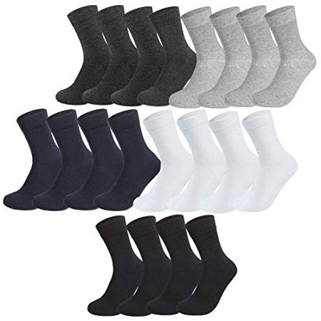 Rovtop 10 Pares Calcetines para Hombre y Mujer - Calcetines Termicos de Algodón de Invierno para Hombre, Azul Oscuro/Negro/Blanco/Gris Claro/Gris Oscuro (Tubo Medio)