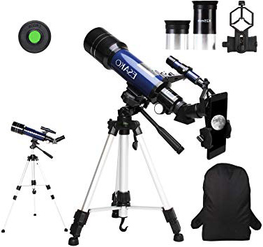 ESAKO Telescopio para Principiantes y Adultos Telescopios refractores astronómicos de 70 mm con Mochila de trípode Ajustable en Altura Soporte para teléfono y Filtro de Luna