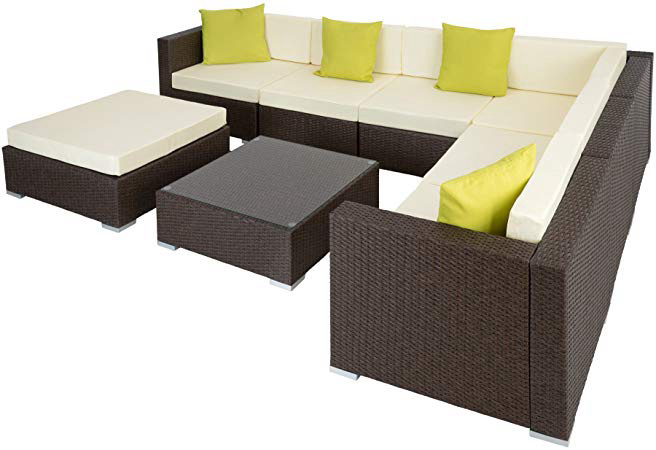 TecTake Aluminio POLIRATÁN Conjunto TRESILLO Muebles DE RATÁN Conjunto para JARDÍN Incl. Fijaciones (Marrón Antiguos | no. 401817)
