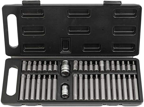 Juego 40 de llaves de impacto con llaves extralargas con Portapuntas de 1/2" y 3/8" de WIESEMANN 1893 | Acero al cromo vanadio | Puntas Torx T20-T55, hexagonales (4-12 mm) XZN I 80034