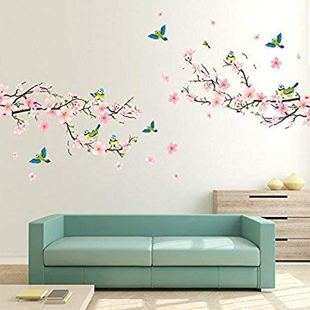 Alicemall 3D Vinilos Pared Flor de Melocotón Pegatinas Pared Rosa Izquierda 111*77cm y Derecha 140*78cm Adhesivo Impermeable para Sala de Estar