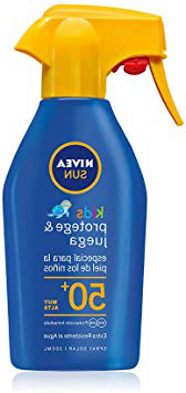 NIVEA SUN Spray Solar Niños Protege & Juega FP50+, Pistola Spray Solar Hidratante Resistente al Agua, Protector Solar Infantil, Protección Solar Muy Alta - 1 x 300 ml