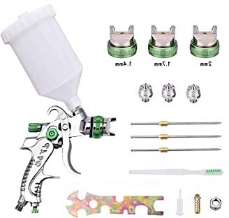 TOPQSC Pistola de Pintura HVLP Pistola de Pulverización Pintura 600 ml Pistola Con 3 Boquillas Spray Perilla de Válvula Ajustable Pulverizadora Para Automóviles, Techos, Paredes, Pisos Pintura