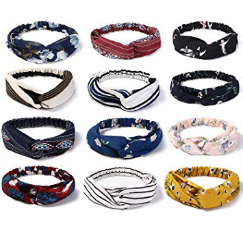 URAQT Diademas Mujer, Boho Diademas para Mujeres Flor Vintage Impreso Criss Cross Anudado Elástico Banda para el Cabello Stretchy Head Wrap Twisted Accesorios para el Cabello Lindo Paquete de 12pcs