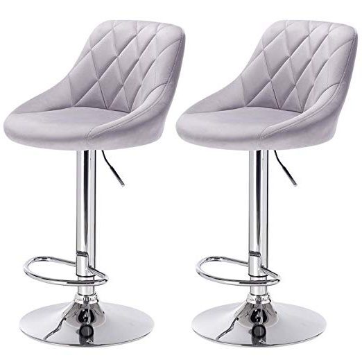 WOLTU 2X Taburete de Bar Asiento de Terciopelo Taburete Giratorio Sillas Bar Altura Regulable Taburete Alto Cocina Gris Claro BH138hgr-2