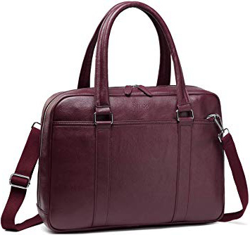 VASCHY Bolsos Mujer, Bolso de Asa Superior Maletin Portátil 14 Pulgadas Bolso de Negocios Piel Sintética Bolsa Trabajo Resistente al Agua Bolso de Mano con Correa Hombro Desmontable Negro Rojo