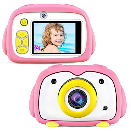 ShinePick Camara de Fotos para Niños, 12MP / 2 Lentes de Cámara / 1080P / Zoom Digital de 4X / Tarjeta de Memoria / 2" TFT LCD de la Pantalla Camara Digital Infantil Niños Regalos (Rosa)