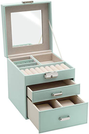 Clauss Caja Joyero, Piel Sintética, Fieltro, Azul Celeste, 14.5x14.5x15 cm