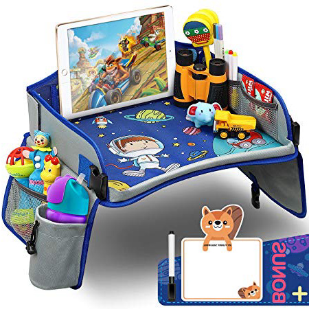 Sotor Bandeja de Viaje, Mesa Coche para Niños, Bandeja para Coche, Actividades de Juego de Espacio Colorido Bandeja Plegable con 1Tablero de Dibujo y 1 Pluma Borrable para Coche, Cochecito, Avión