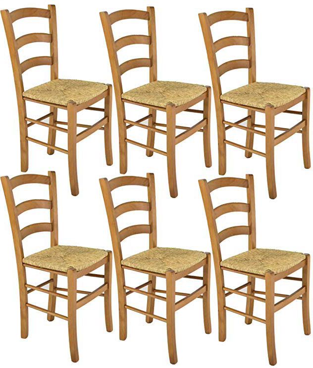 Tommychairs sillas de Design - Set 6 sillas Modelo Venice para Cocina, Comedor, Bar y Restaurante, con Estructura en Madera Color Roble y Asiento en Paja