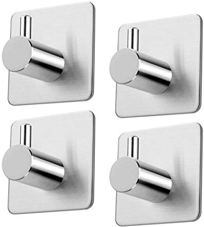 4 Piezas Ganchos Adhesivos, Aikzik Max 8KG Toallero Perchero Pared de Cocina Baño Autoadhesivo Perchero de Acero Inoxidable Colgadores de Puerta Organizador