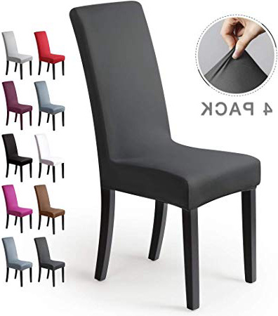 Fundas para sillas Pack de 4 Fundas sillas Comedor Fundas elásticas, Cubiertas para sillas,bielástico Extraíble Funda, Muy fácil de Limpiar, Duradera (Paquete de 4, Gris Oscuro)