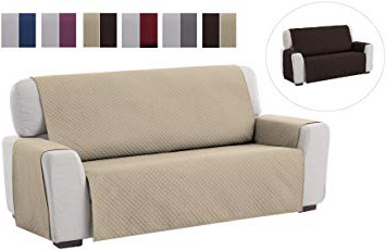 textil-home Funda Cubre Sofá Adele, 3 Plazas, Protector para Sofás Acolchado Reversible. Color Beige
