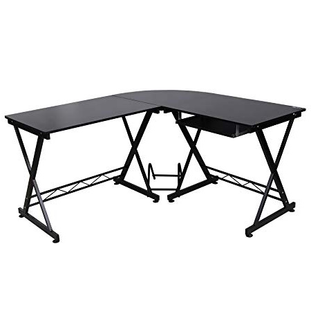 SONGMICS Escritorio de la Computadora con Portateclado Mesa de Ordenador Moderna Escritorio para Hogar o Oficina Negro, 150 x 138 x 75 cm, LCD402B
